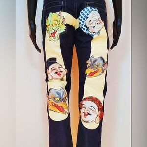 EVISU Embroidery Colorful Selvedge Monster Devil Daicock Denim Jeans NWT w Bag